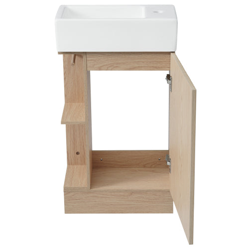 18.6" Bathroom Vanity with Sink, Bathroom Vanity Cabinet with Two-tier Shelf, Left or Right Orientation, Natural (Old Sku:WF308491AAN)