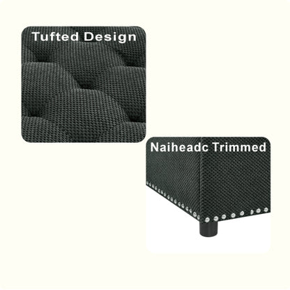 Dark Grey Tufted Square Storage Ottoman with Nailhead Trim, Upholstered Footstool for Living Room & Bedroom