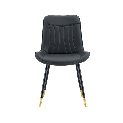 Dining Chairs Set of 4, Black Tech Fabric Upholstered Dining Chairs with Semi-Gloss Black Metal Legs, Gold-Trimmed Adjustable Non-Slip Feet, Vertical-Stitched High Back (Black, Set of 4)