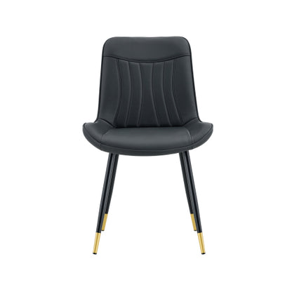 Dining Chairs Set of 4, Black Tech Fabric Upholstered Dining Chairs with Semi-Gloss Black Metal Legs, Gold-Trimmed Adjustable Non-Slip Feet, Vertical-Stitched High Back (Black, Set of 4)