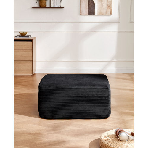 Black Corduroy Modular Ottoman with Soft Fabric Design