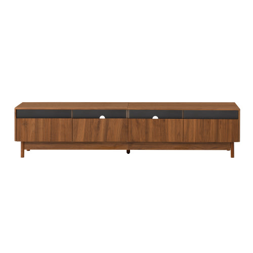 78.7 inch Walnut Fluted Glass Drawer TV Stand Solid Wood Leg Media Console Up To 85 inch TV