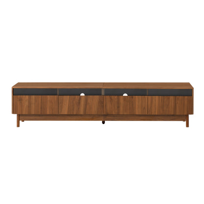 78.7 inch Walnut Fluted Glass Drawer TV Stand Solid Wood Leg Media Console Up To 85 inch TV