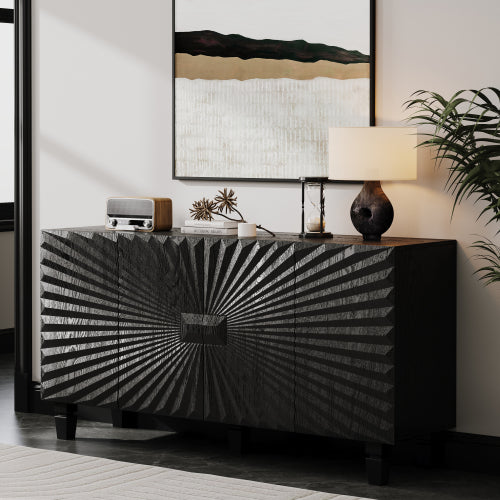 Modern Black Sideboard with 4 Sunburst Doors
