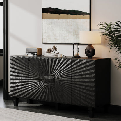 Modern Black Sideboard with 4 Sunburst Doors