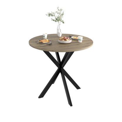 31.5 Inch Round Dining Table with MDF Top and Metal Legs