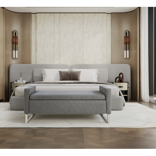 47" Ottoman with Storage,Upholstered Entryway Bench for Bedroom and Living Room,End of Bed Bench with Metal Base, Grey. Modern style