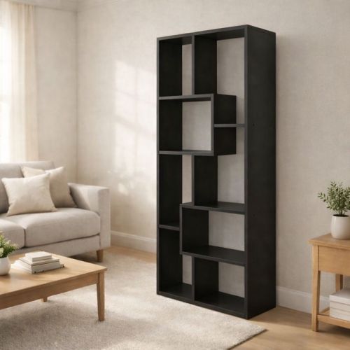 5-Tier Asymmetrical Display Shelf Modern Black Bookcase Organizer