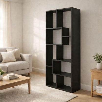 5-Tier Asymmetrical Display Shelf Modern Black Bookcase Organizer