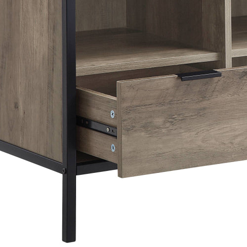 Rustic Oak & Black 55 Inch TV Stand with 1 Drawer & 4 Compartments for 50 Inch TV