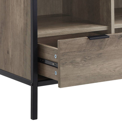 Rustic Oak & Black 55 Inch TV Stand with 1 Drawer & 4 Compartments for 50 Inch TV