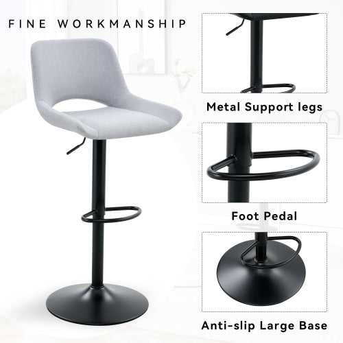 Modern Swivel Adjustable Bar Stools Set - 2 Pack, Light Gray Linen Fabric, Holds Up to 250 lbs, Suitable for Home Bars and Kitchen Islands.