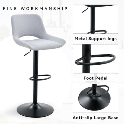 Modern Swivel Adjustable Bar Stools Set - 2 Pack, Light Gray Linen Fabric, Holds Up to 250 lbs, Suitable for Home Bars and Kitchen Islands.
