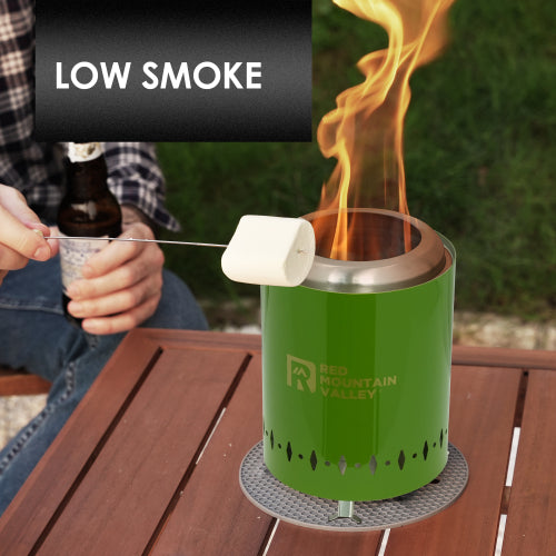 Smokeless Tabletop Fire Pit with Mat, Portable Mini Low Smoke Camping Stove, with Travel Bag and Fireproof Mat, Stainless Steel Green, for Outdoor Enthusiasts