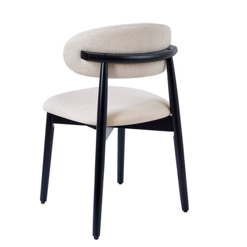 Set of 2 Beige Cotton-Linen Dining Chairs, Black Solid Oak Wood Legs 300lbs Capacity Armless Side Chairs