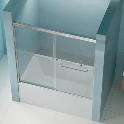 56"-60" W x 58" H Double Sliding Bathtub Shower Door, Semi-Frameless Bypass Tub Door, 1/4" (6mm) Tempered Glass with Explosion-Proof Film, Adjustable Aluminum Alloy Frame, Brushed Nickel 24D03-T60BNX