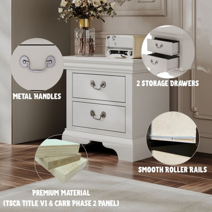 White Classic 2-Drawer Wooden Nightstand