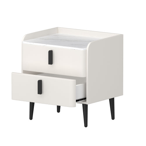 Nightstand with 2 Drawers, Night Stand with Marble-Pattern Tabletop, Modern Beside Table for Bedroom, End Table for Living Room, White