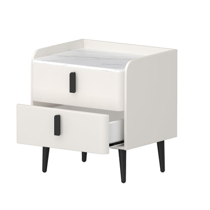 Nightstand with 2 Drawers, Night Stand with Marble-Pattern Tabletop, Modern Beside Table for Bedroom, End Table for Living Room, White