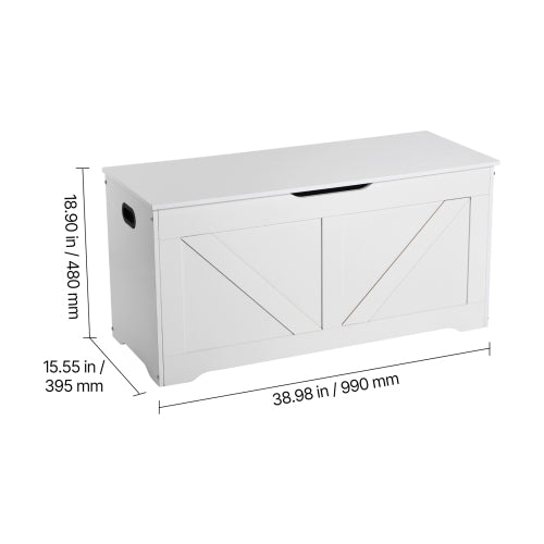 Kids Storage Bench, Wooden Toy Box Chest, Large Storage Cabinet with Safety Hinge, Toddlers Storage Bench for Playroom, Living Room or Entryway, Easy Assembly, 38.98 x 15.55 x 18.9 in, White