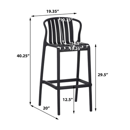Outdoor Patio Bar Stools 29.5"H Set of 2, Perforated Slat Back Armless Barstools for Kitchen Pool Island, All-Weather Black Outside Bar Chair