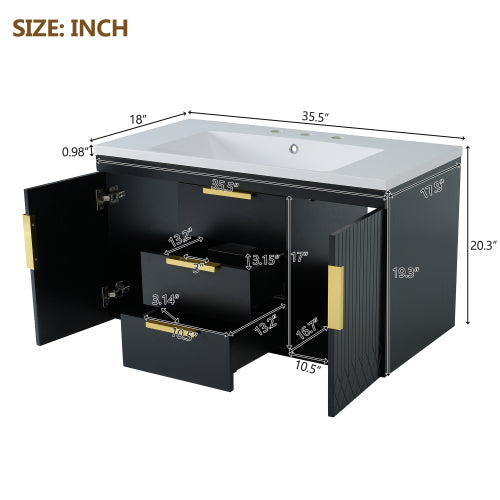 36'' Wall Mounted Bathroom Vanity with Resin Sink, Floating Bathroom Storage Cabinet with 2 Drawers, Solid Wood Bathroom Cabinet (Same as N710S236003B)