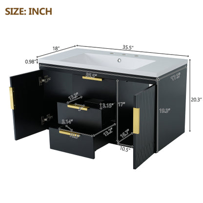 36'' Wall Mounted Bathroom Vanity with Resin Sink, Floating Bathroom Storage Cabinet with 2 Drawers, Solid Wood Bathroom Cabinet (Same as N710S236003B)