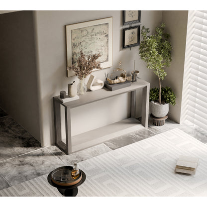60 inch Rectangular Solid Wood Veneer Console Table, Wide Sofa Table,  Behind Couch Table with Ample Storage for Entryway & Living Room, Distressed Grey