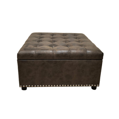 Faux Leather Tufted Storage Ottoman with Nailhead Trim, Multiuse Footrest Seat for Living Room Nursery
