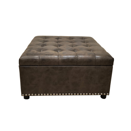 Faux Leather Tufted Storage Ottoman with Nailhead Trim, Multiuse Footrest Seat for Living Room Nursery