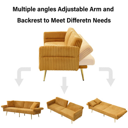 79-Inch Foldable Corduroy Double Sofa Bed with Foldable Armrests for Small Spaces