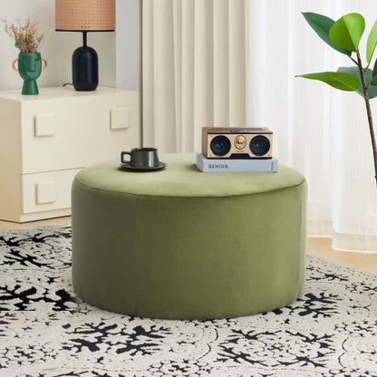 Velvet Ottoman Round Accent Stool, Modern Footrest and Side Table for Living Room