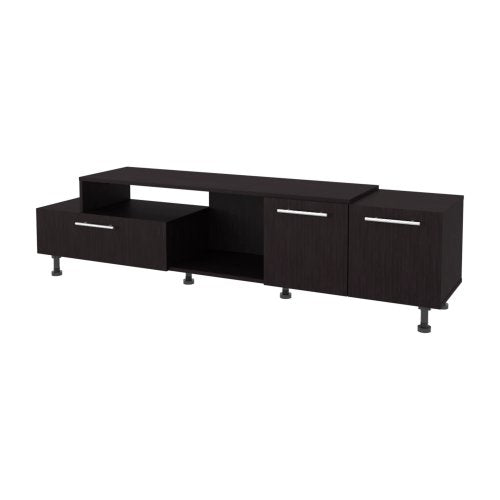 69.3 Inch Wengue Finish Entertainment Center with Open Shelves & Dual Side Storage Cabinets