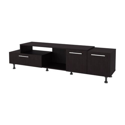 69.3 Inch Wengue Finish Entertainment Center with Open Shelves & Dual Side Storage Cabinets