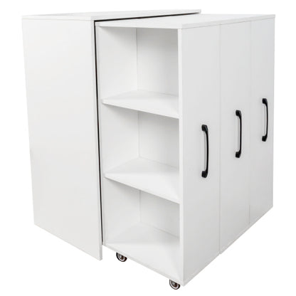 3-Tier Freestanding Pull-Out Door Mobile Bookcase Multi-Grid Storage Cabinet with Universal Wheels