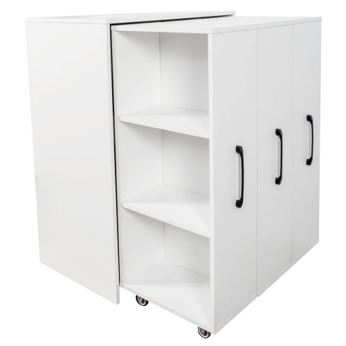 3-Tier Freestanding Pull-Out Door Mobile Bookcase Multi-Grid Storage Cabinet with Universal Wheels