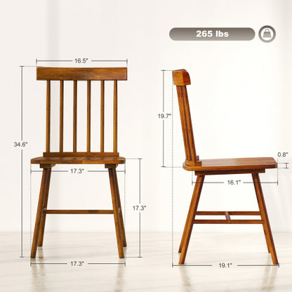 Set of 4 Light Brown Rubberwood Dining Chairs, Farmhouse Spindle Back Kitchen Chairs