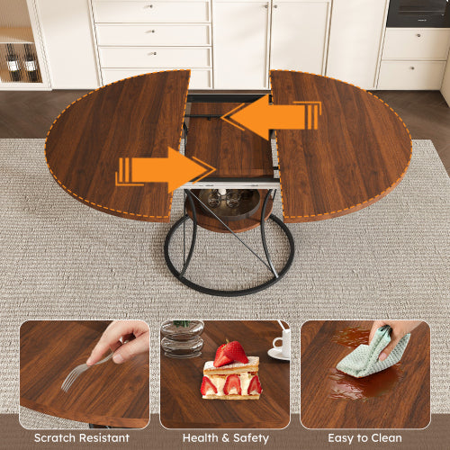 Expandable Round Dining Table with Storage Shelf
