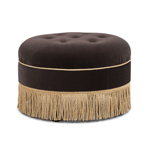 24 inch Round Upholstered Accent Ottoman, Deep Brown Performance Velvet Round Decor Stool