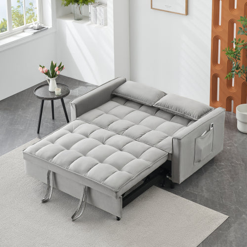 Modern Velvet 3-in-1 Convertible Sleeper Loveseat Futon Sofa-Bed w/Pockets & Pillows for Living Room