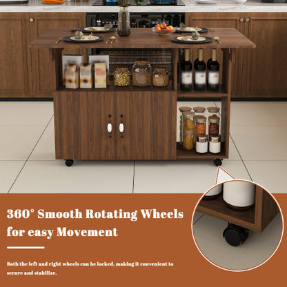 47-Inch Folding Dining Table with Storage Shelves and Wheels