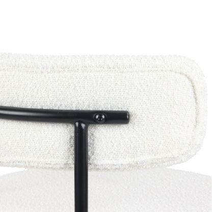 2-Piece  Modern Round Boucle Dining Chairs, White Boucle Upholstered Side Chairs with Matte Black Iron Legs for Dining Room