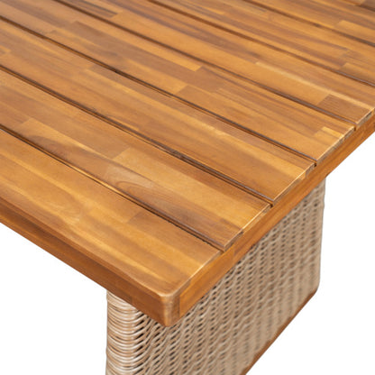Outdoor Acacia Wood Dining Table,Teak Finish+ Brown Wicker