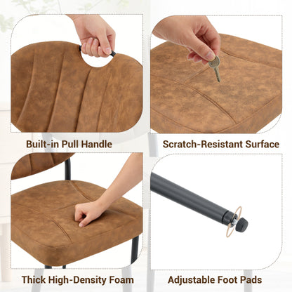 Set of 2 Light Brown Tech Fabric Dining Chairs, Spray Coated Metal Leg With Top Handle Adjustable Non-Slip Feet