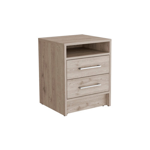 Light Gray 2-Drawer Nightstand with Top Shelf