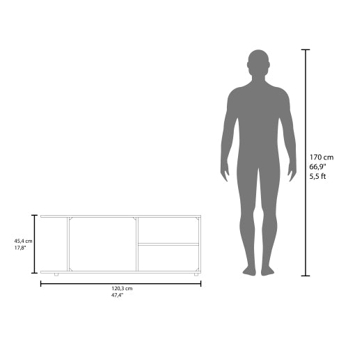 17.8 Inch White Low Profile TV Stand with 4 Open Shelves & 4 Stable Support Legs
