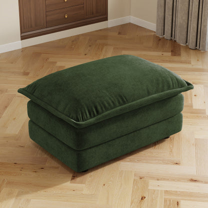 Green Chenille Modular Sectional Sofa Ottoman with Solid Wood Frame