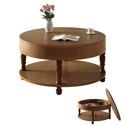 31.5inch  Round Flip-Top Coffee Table with Dual Storage, Walnut