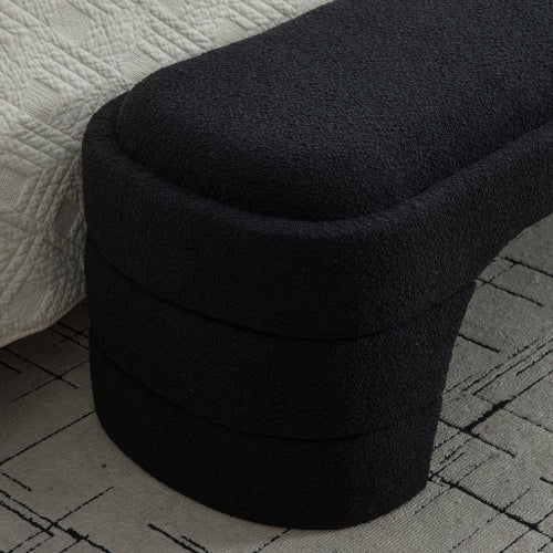 64.96inch Wide Modern Upholstered Armless Upholstered Bedroom Benches End of Bed Bench for Entryway, Chenille Ottoman Foot Stool for Living Room and Bedroom, Entryway, Black Boucle