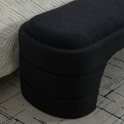 64.96inch Wide Modern Upholstered Armless Upholstered Bedroom Benches End of Bed Bench for Entryway, Chenille Ottoman Foot Stool for Living Room and Bedroom, Entryway, Black Boucle